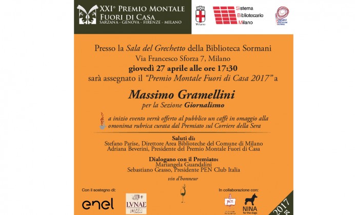 Milano: Massimo Gramellini riceve il Montale fuori di casa 2017 alla Sormani
